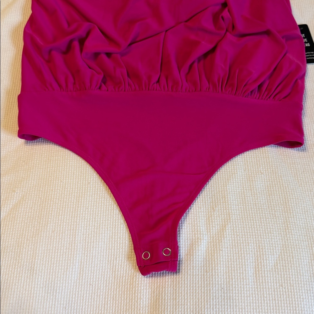 Express Skimming One Shoulder O-Ring Body Suit Fuchsia Color Size XS NWT - Picture 9 of 12